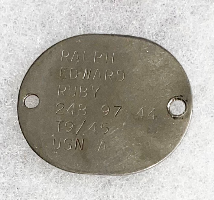 WWII USNR Ralph Ruby T-45 Single Dog Tag