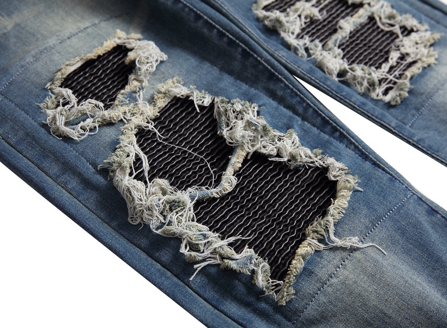 Men's Elastic Jeans Ripped Mesh Skinny Denim Casual Slim Fit Stretchable Pants