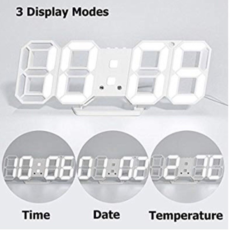 Amisofia 3D LED Digital Alarm Clock Multi-Function Electronic Wall Alarm Clock