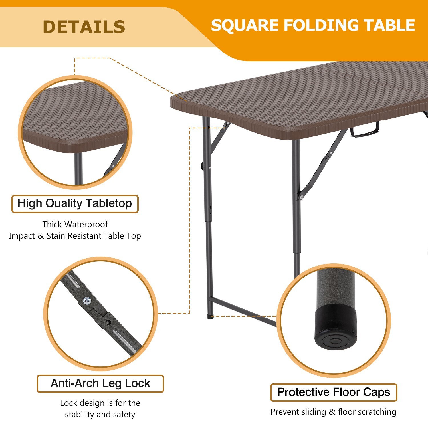 4FT Folding Table Half Portable Foldable Table Picnic Table for Office Home