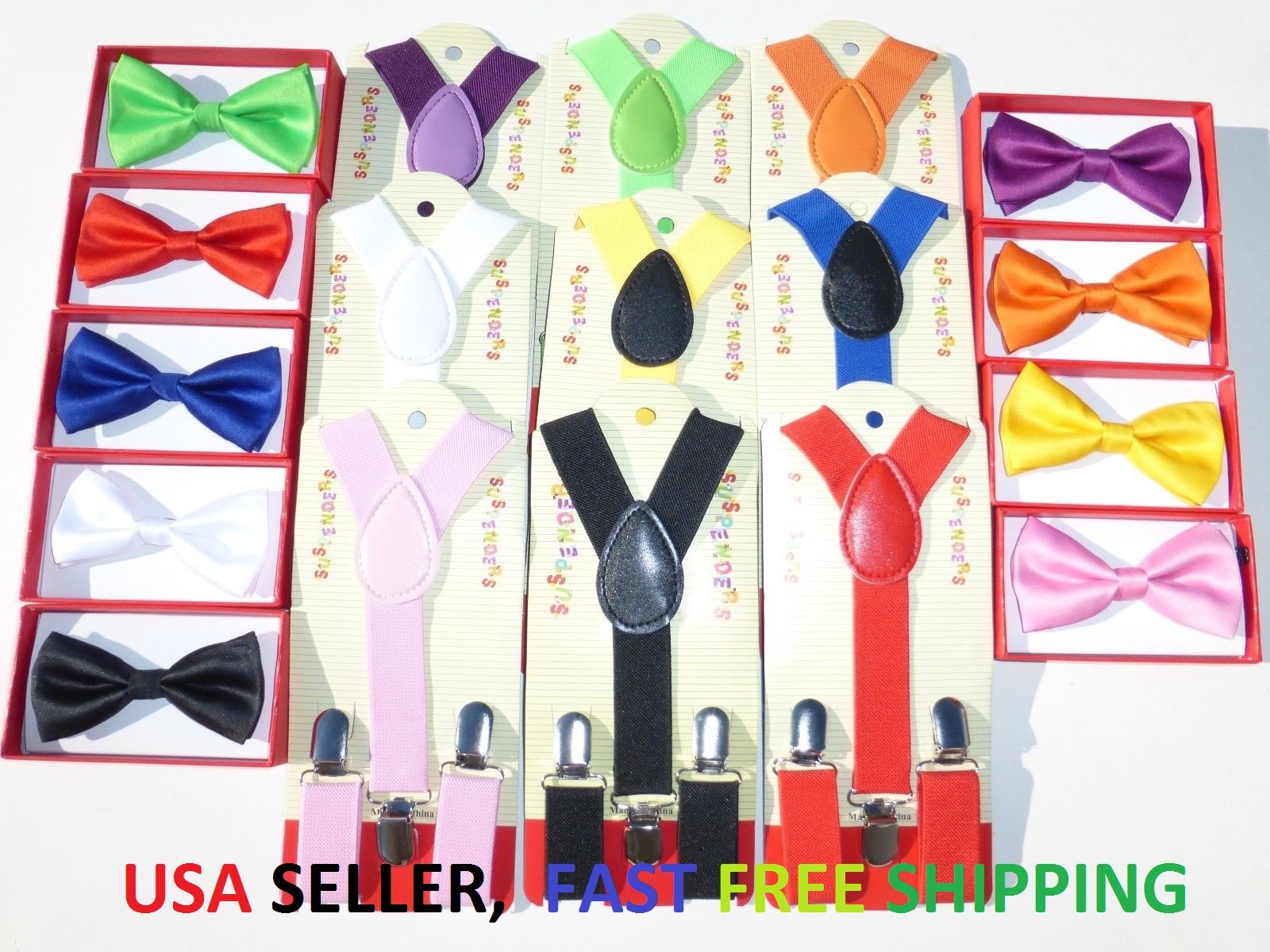 Suspender and Bow Tie Colors Baby Toddler Kids Boys Girls Child SETS USA seller