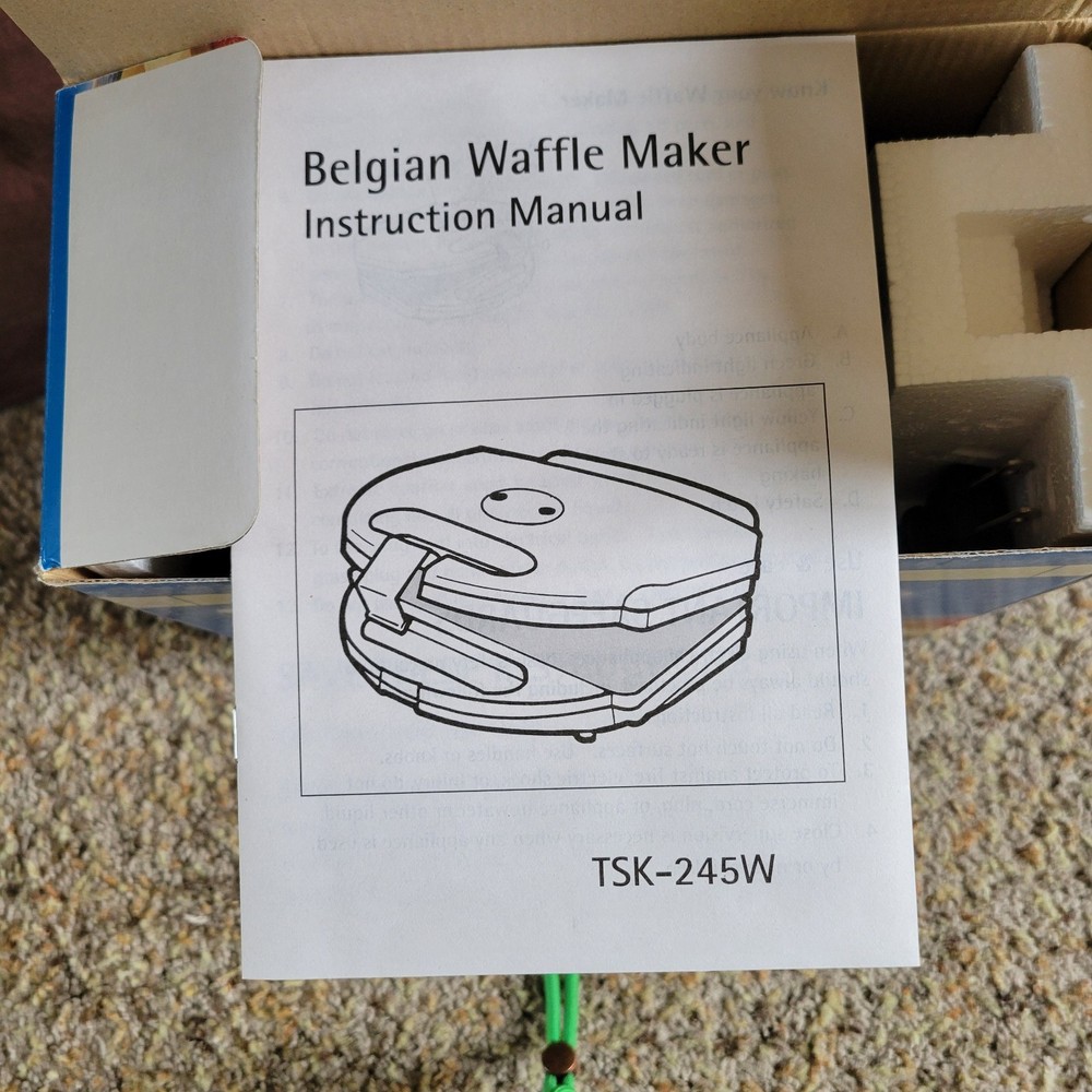 Belgian Waffle Maker Model TSK-245W w/ Original Box & Instruction Manual Walmart