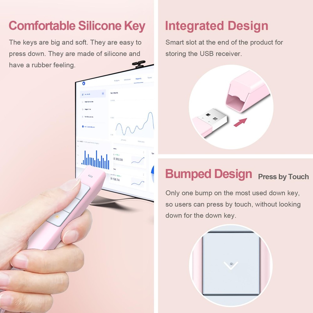 Wireless Presentation Clicker N26 Remote Pointer PowerPoint Pink Control