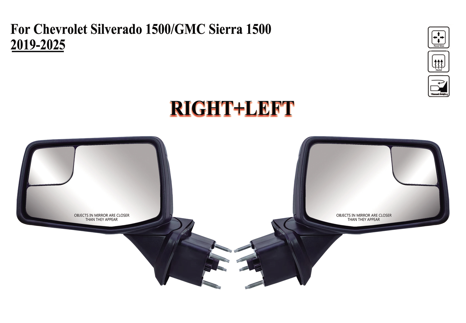 Pair Right and Left Side Mirror Power Heat for 19 to 25 Chevro Silverado 1500