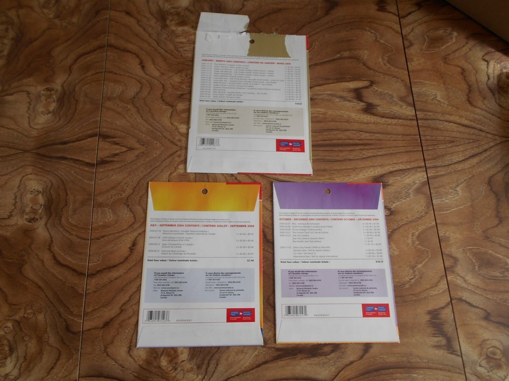 Canada Stamps 2004 01, 03, & 04 Quarterly Packets