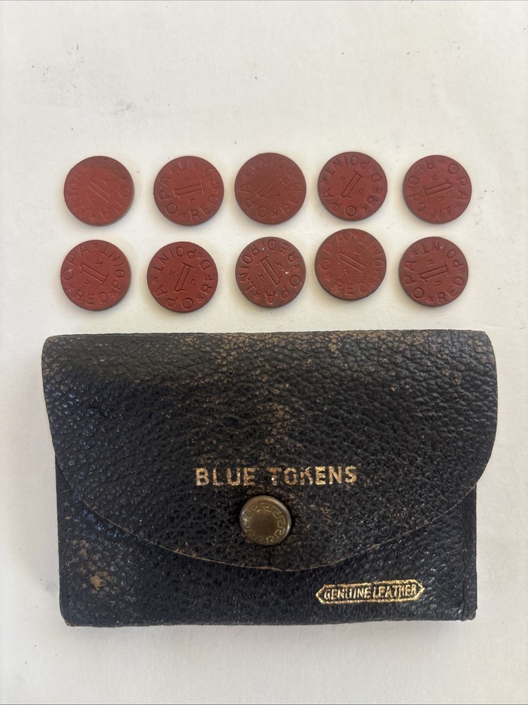 (10) WWII OPA Ration Tokens & Leather Pouch