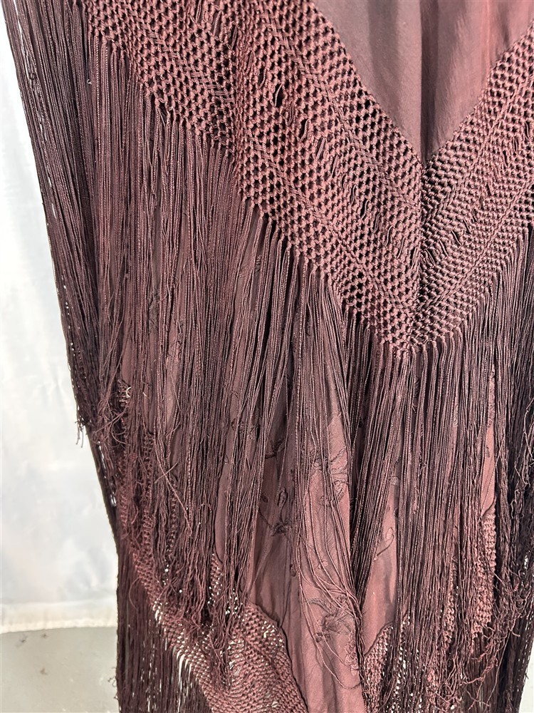 antique silk shawl embroidered lg 49x49 dark purple fringe 20 piano original