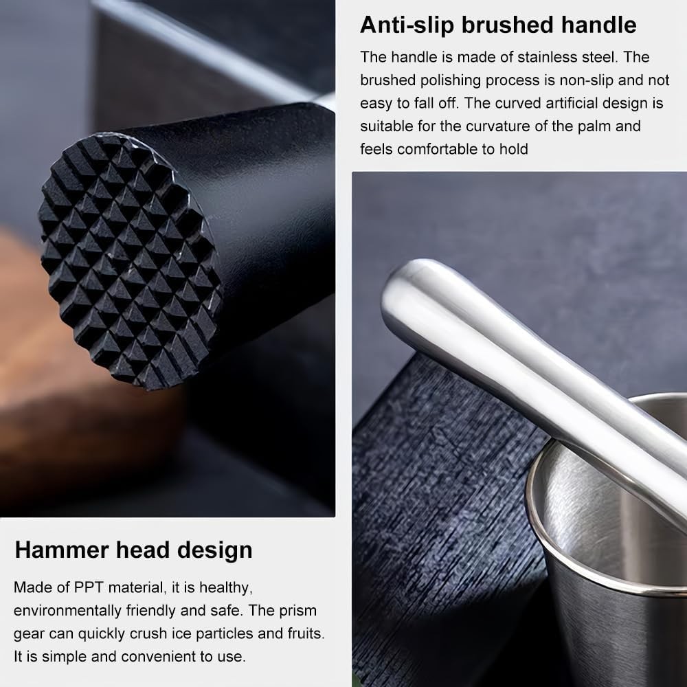 2 Pcs Muddler for Cocktails,10 Inch and 8 Bar Silver