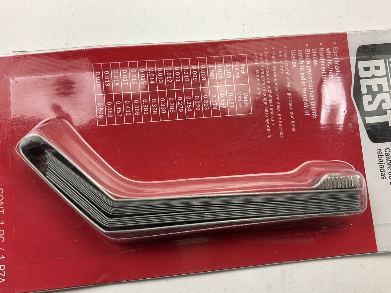 Mechanics Best TR25349 Offset Feeler Gauge With 16-Blades - Metric + SAE Sizes