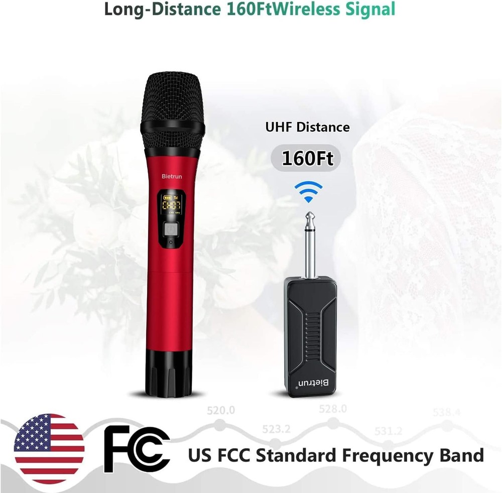Professional Dynamic UHF Microphone - 160 Feet Range & Mute Function for Events