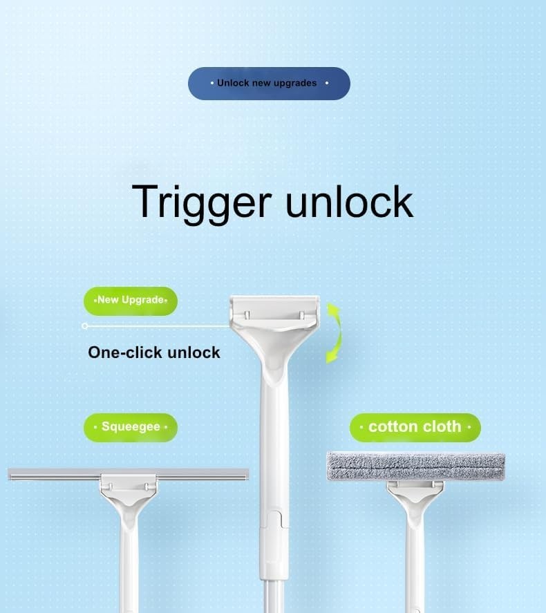 9.8" Extended Window Squeegee Cleaner with Adjustable Pole & Microfiber Pads