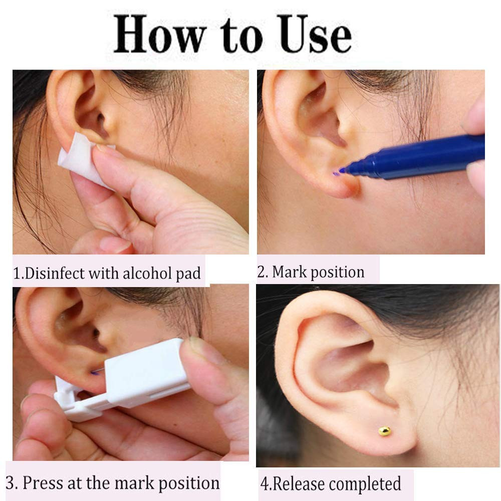 2 Pack Self Ear Piercing Gun EarringDisposable Piercing Kit No Pain Easy Use ...