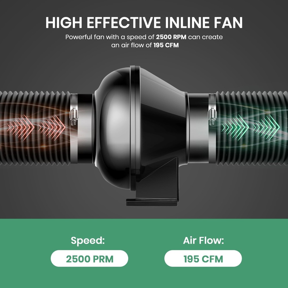 InfiniPower 4 Inch 195 CFM Inline Ventilation Variable Fan Speed Controller, ...