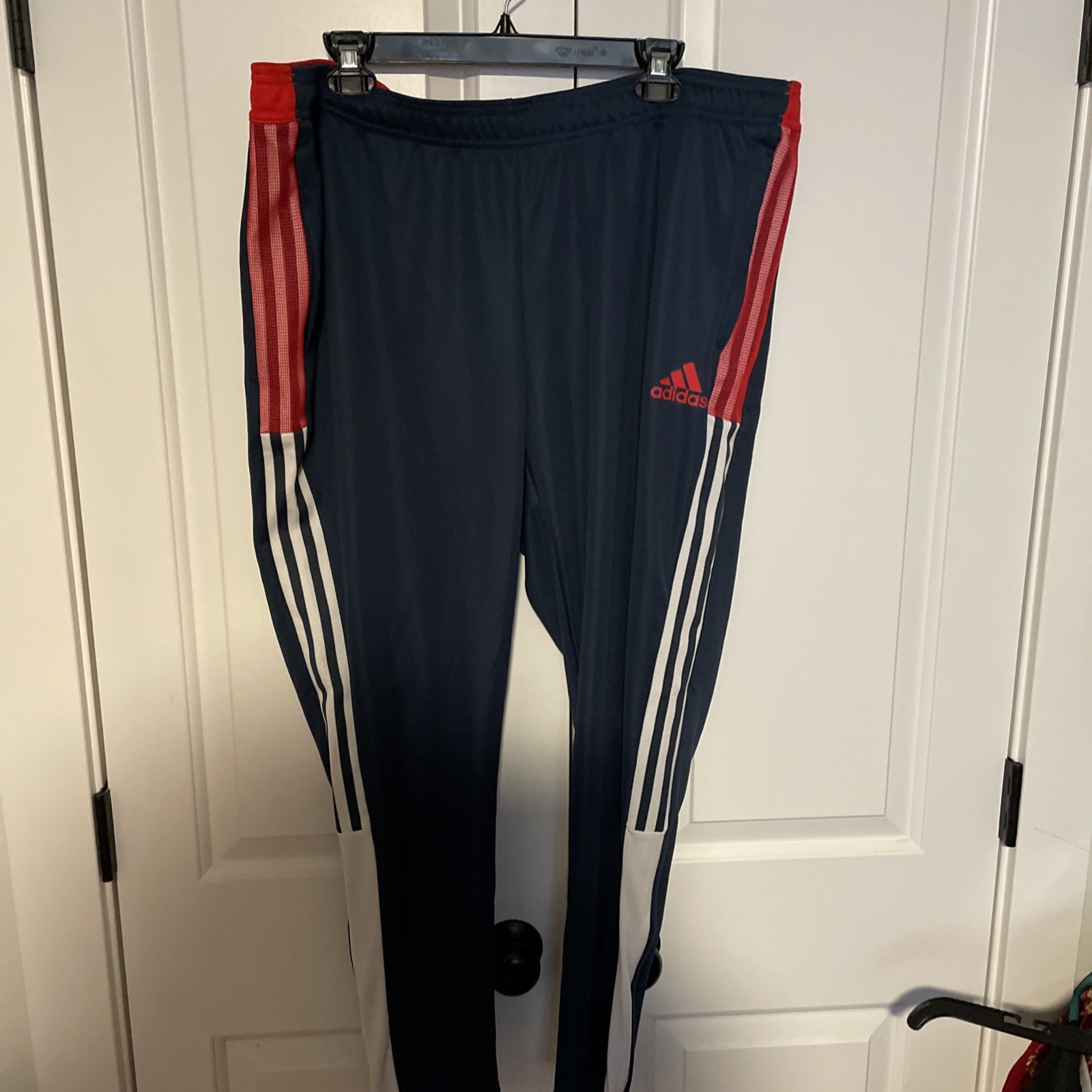 NWT ADIDAS Tiro Track pant, standard length, blue with white & red, size 2X