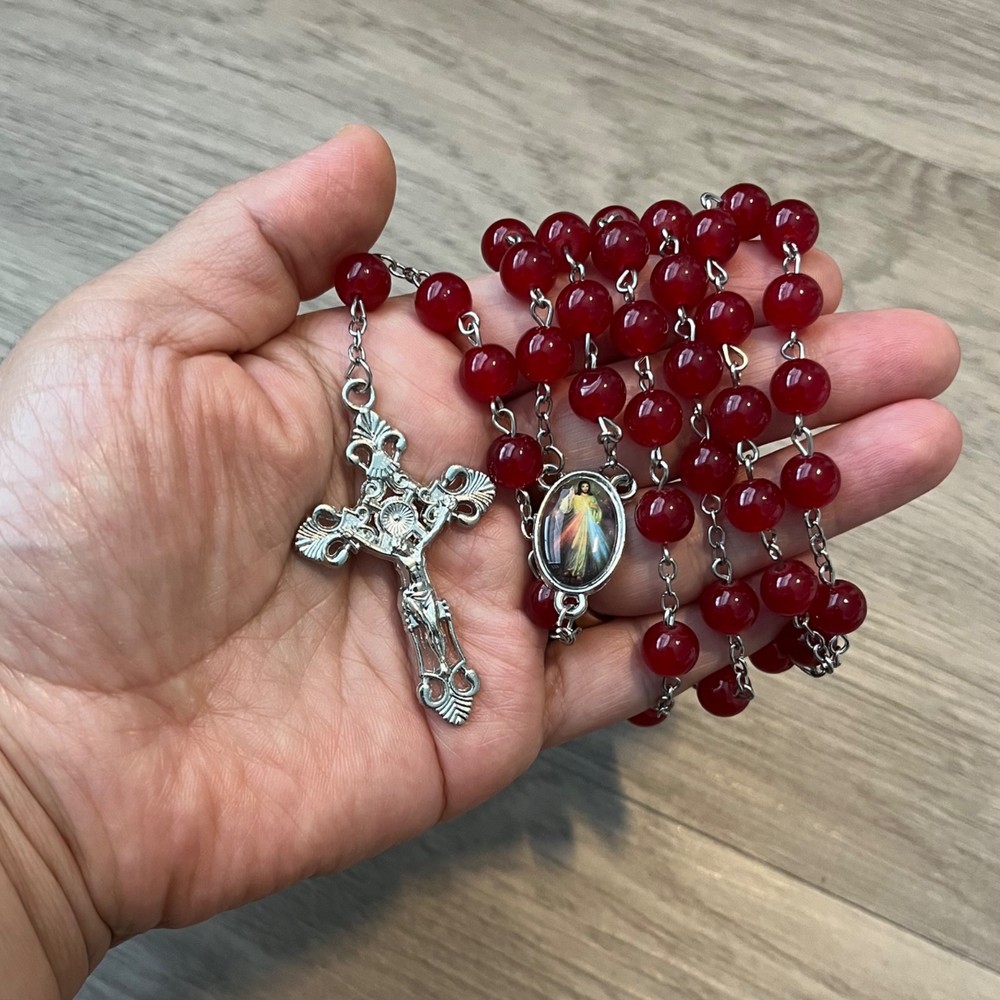 Divine Mercy Rosary W/ Pouch & Card Jesus I Trust in You Catholic