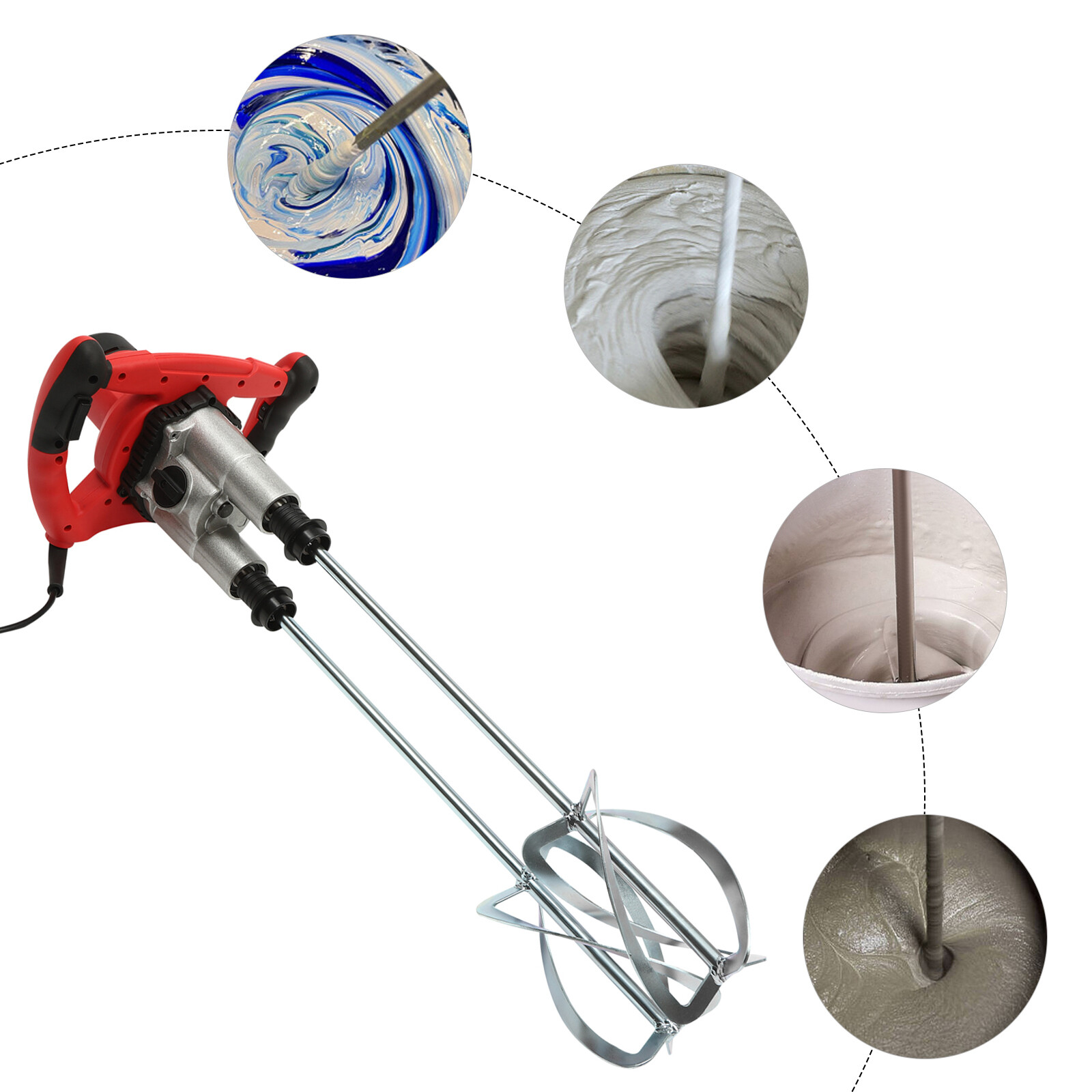 2800W Paint and Mortar Stirrer 2-Gear Concrete Stirrer Hand Mixer 6 Speeds