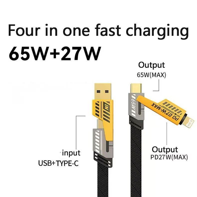 65W 4ft Fast 4-in-1 Multi-Function Charging Cable Compatible with IOS&Android