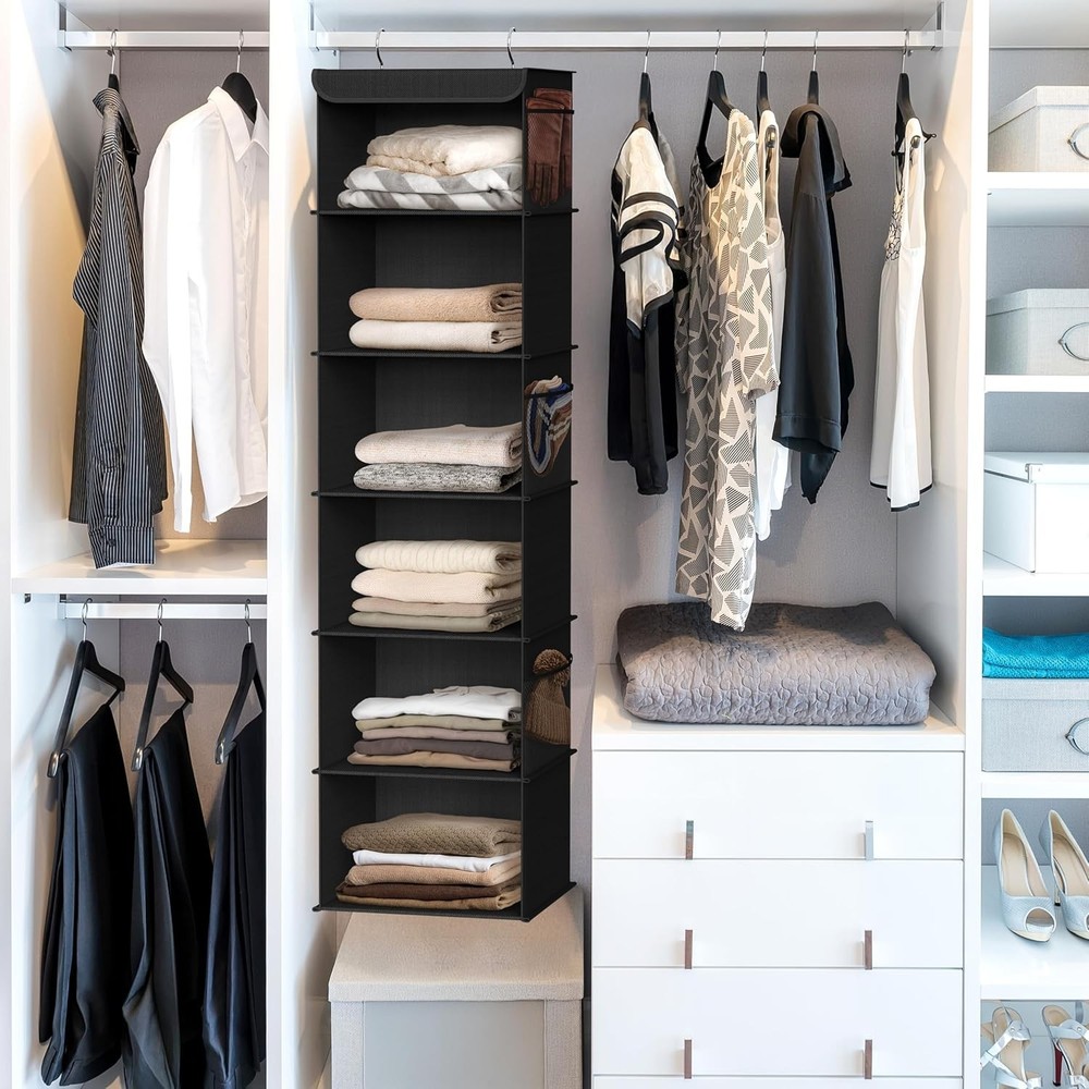 6 Shelf Hanging Closet Organizer, Black