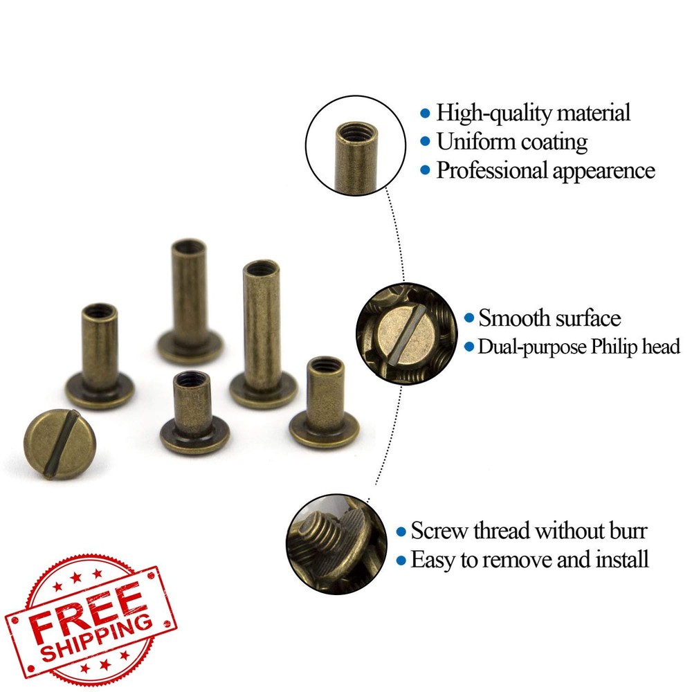 Chicago Screws Rivets Kit 5 Sizes Bronze Leather Binding Posts (90 Sets)