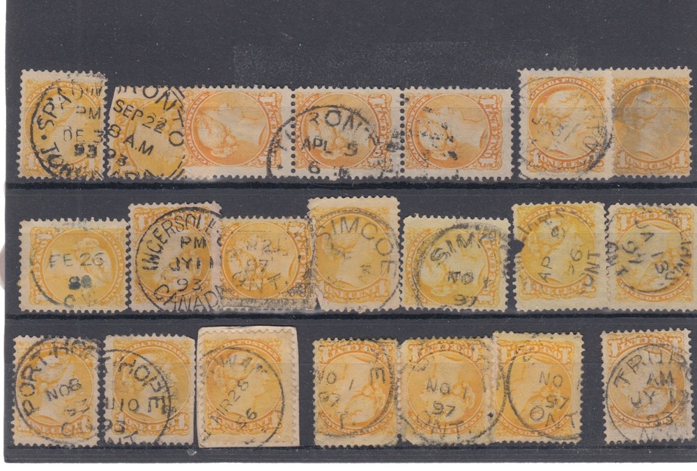 dated copies x 21 one Cent Small Queens Canada used
