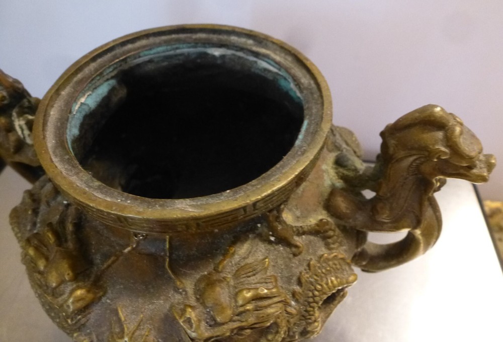 Vintage Bronze Foo Dog Dragon Burner