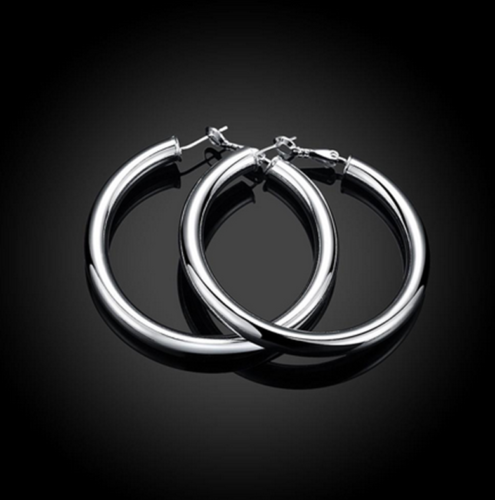 Womens 925 Sterling Silver Large 50mm Round Circle Hoop Earrings #E91