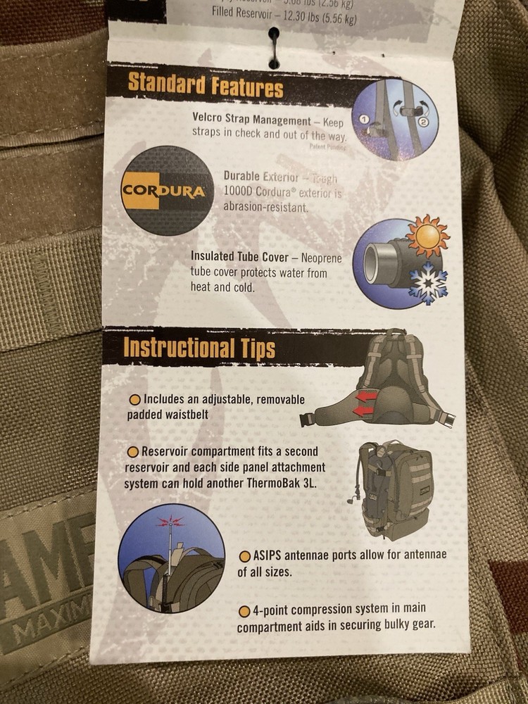 TWO ITEMS: Camelbak Desert Camo BFM Maximum Gear Backpack AND 3 Liter Mule