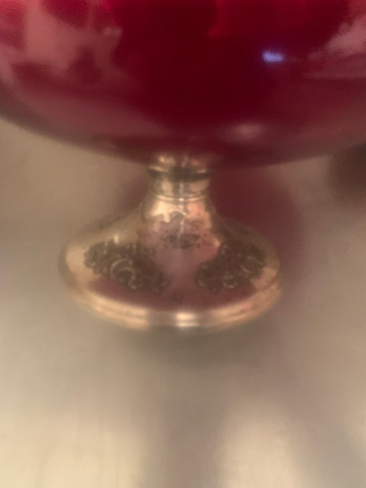Antique Ruby Red Bowl with Weighted Sterling Candlestick Base - Ex fe6