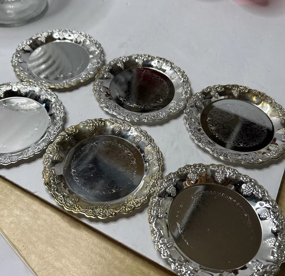 Silver Plated 6 Pc Coaster Set With Rack Studio Silversmiths