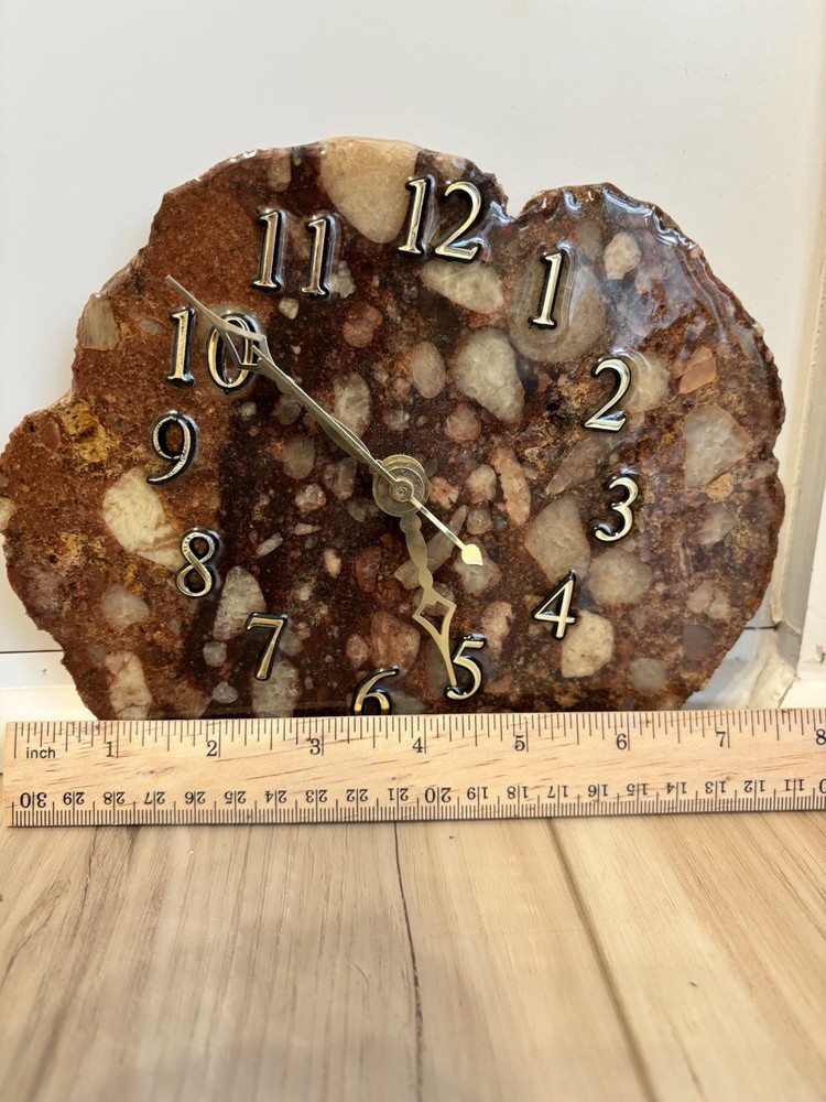 Pudding Stone Clock Features A Unique Face Cut From Natural Conglomerate Stone