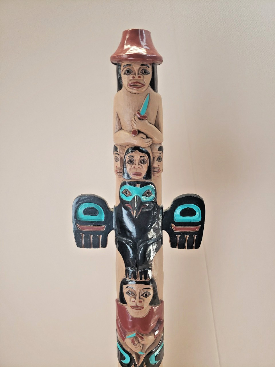 VINTAGE 24 1/2" TLINGIT NW COAST INDIAN WOOD MULTIPLE FIGURES TOTEM POLE MODEL