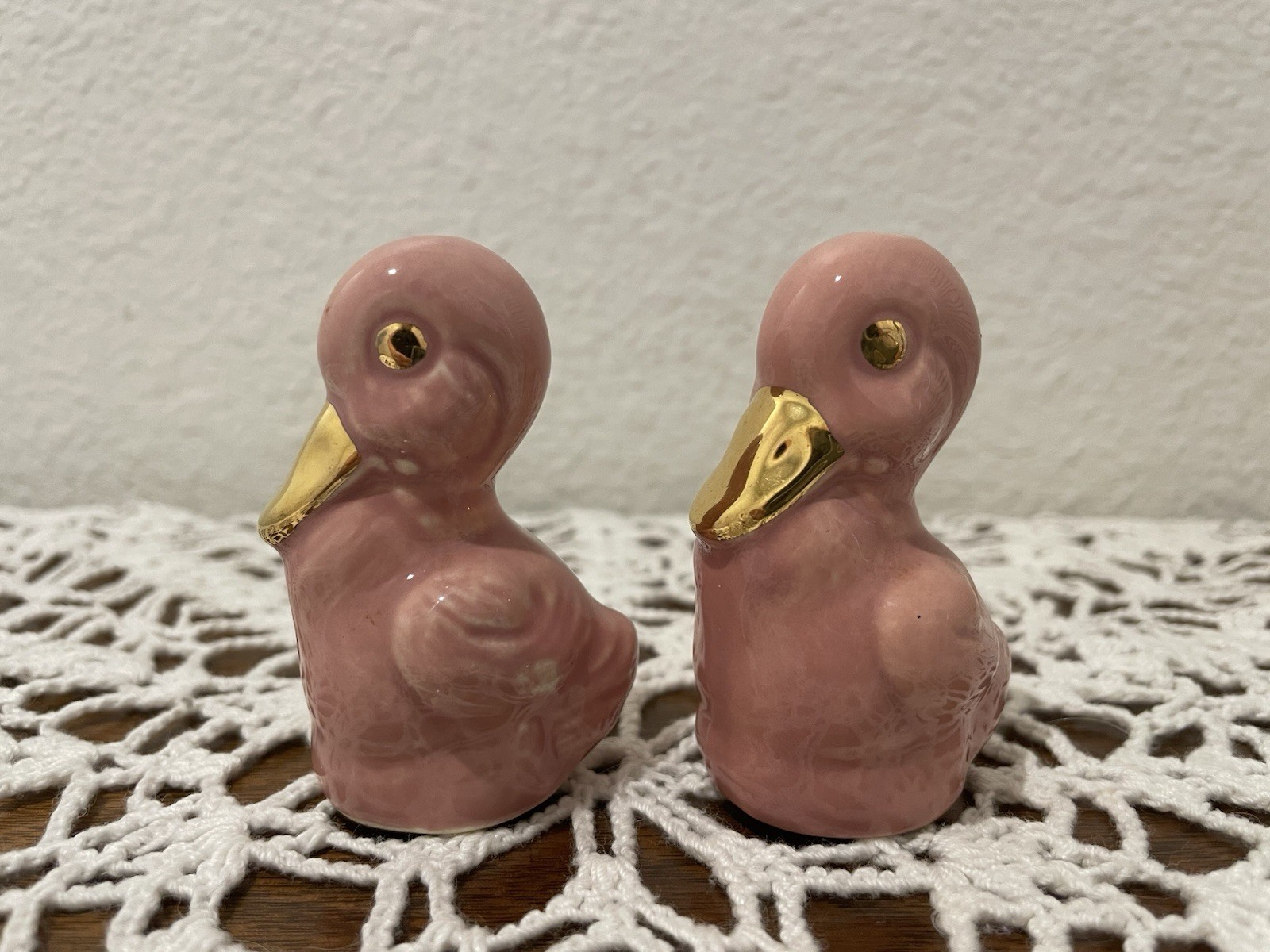 Vintage Pink and Gold Duck Salt and Pepper Shaker Set of 2