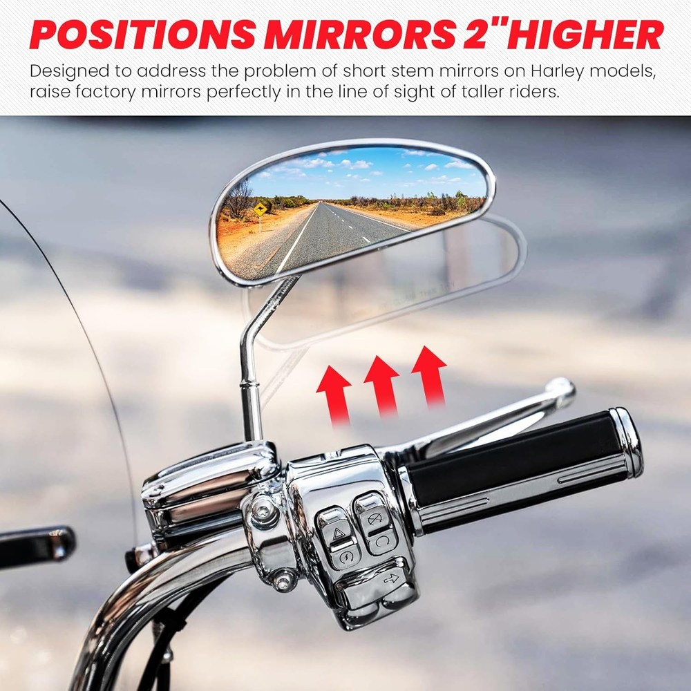 2" Motorcycle Mirror Risers Height Extender Adapters Kit compatible with Harley