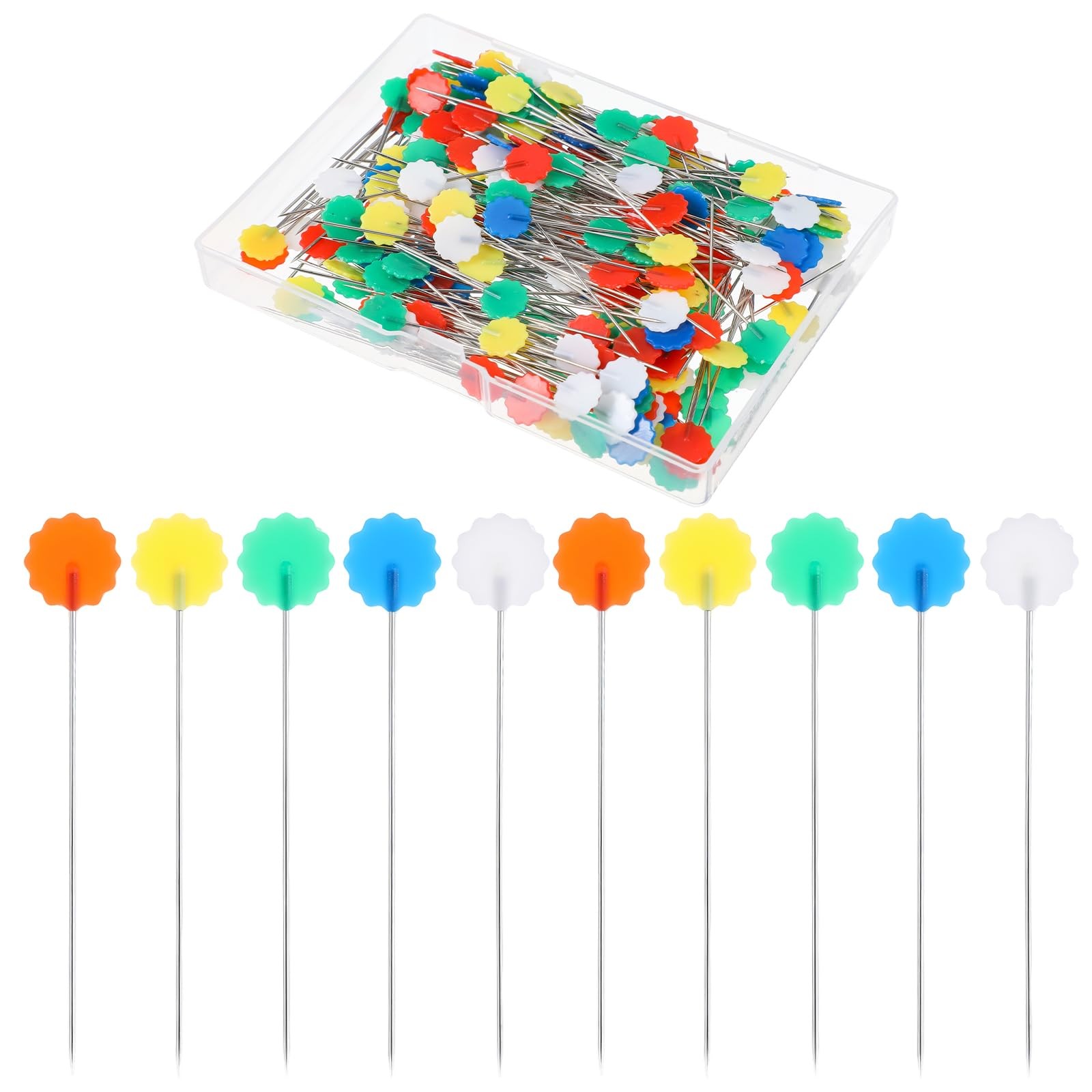 200 PCS Flat Head Sewing Pins Straight Pins with Colored Flower Heads Quilting P