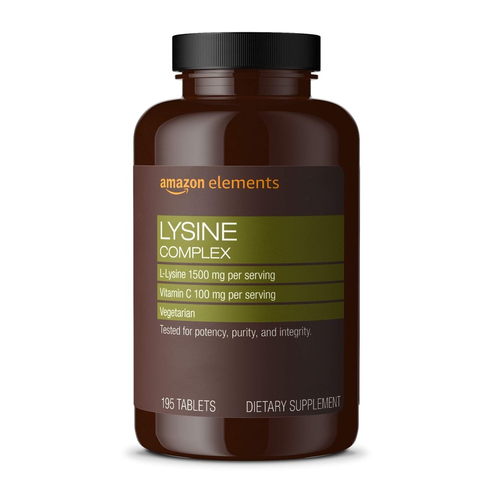 Amazon Elements Lysine Complex, with Vitamin C, 195 Count (Pack of 1)