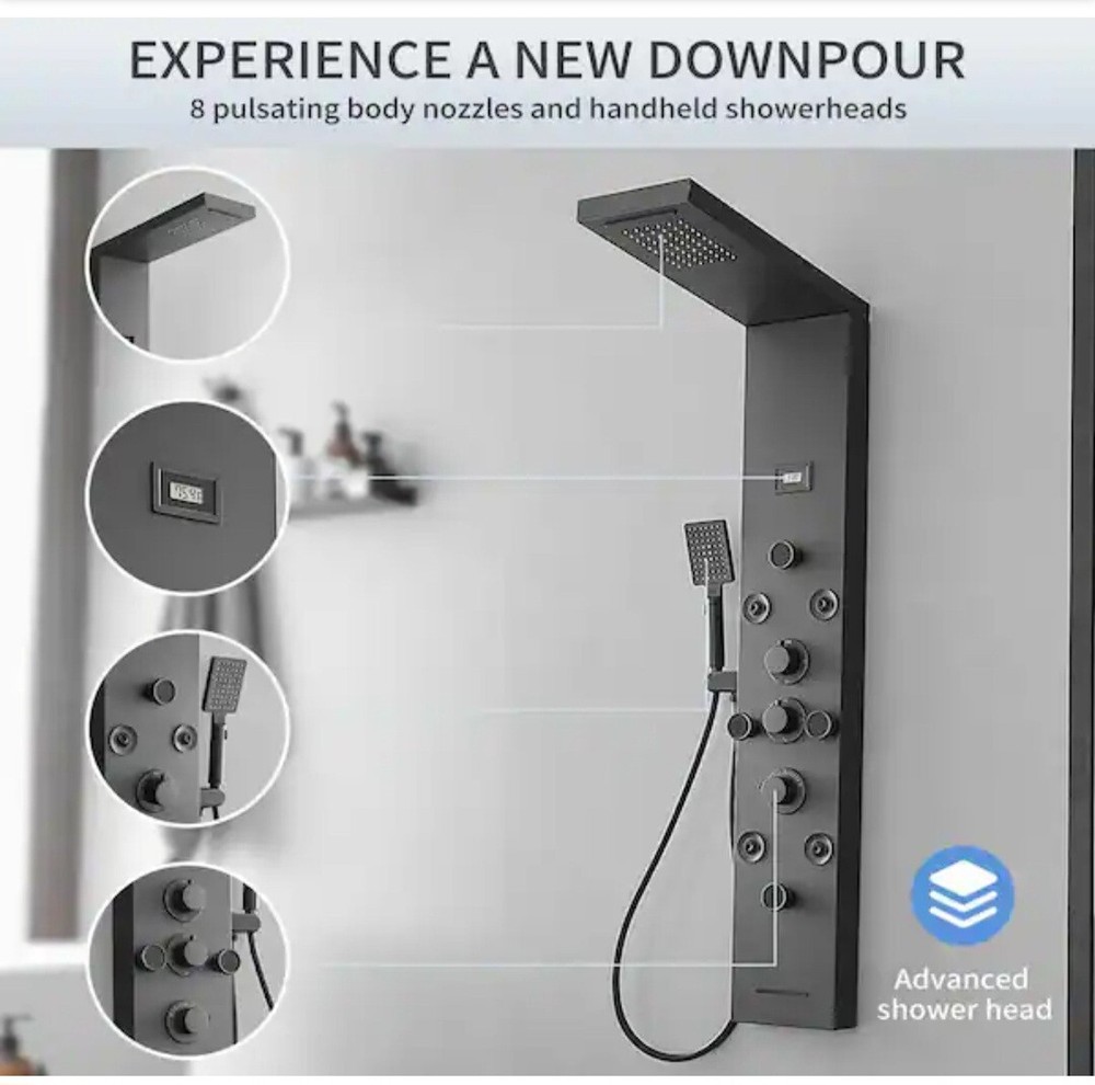 8-Jet Rainfall Shower Tower Shower Panel System with Rainfall Waterfall...