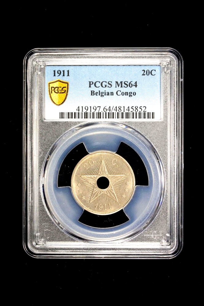1911 Belgian Congo 20 Centimes, PCGS MS 64, KM-19
