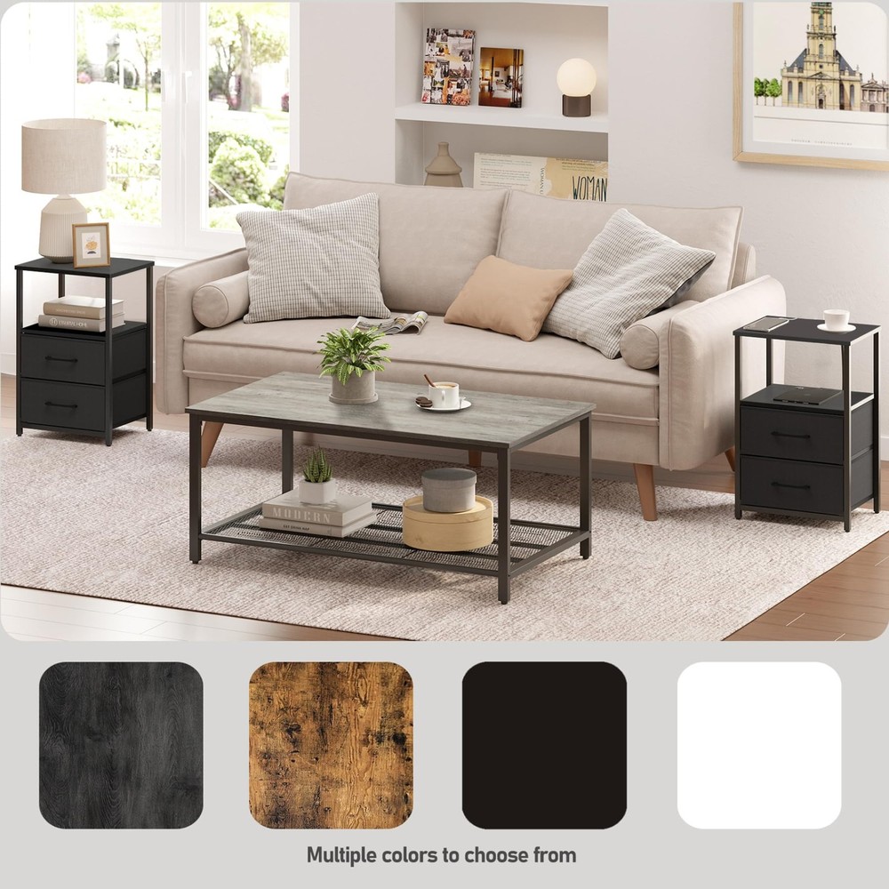 End Table, Night Stand, Side Table, Nightstand with Cloth Drawer, Bedside Tab...