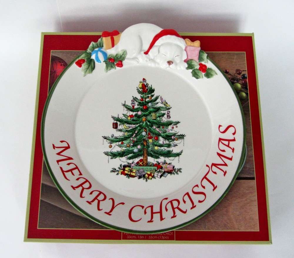 Spode Christmas Tree Puppy Serving Platter Tray 13" NEW