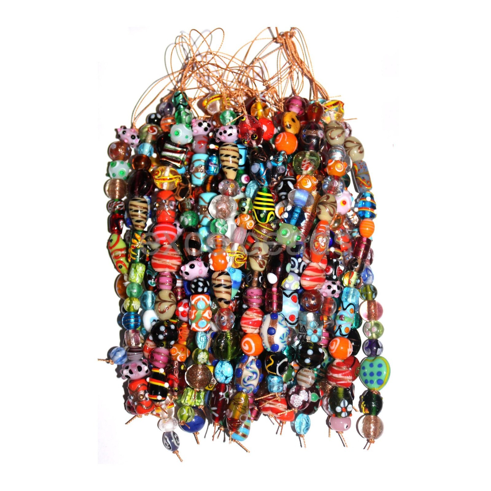 25 Strands Lamp work Beads Mixed Style & Colors, Handmade Glass, 8" Strands.