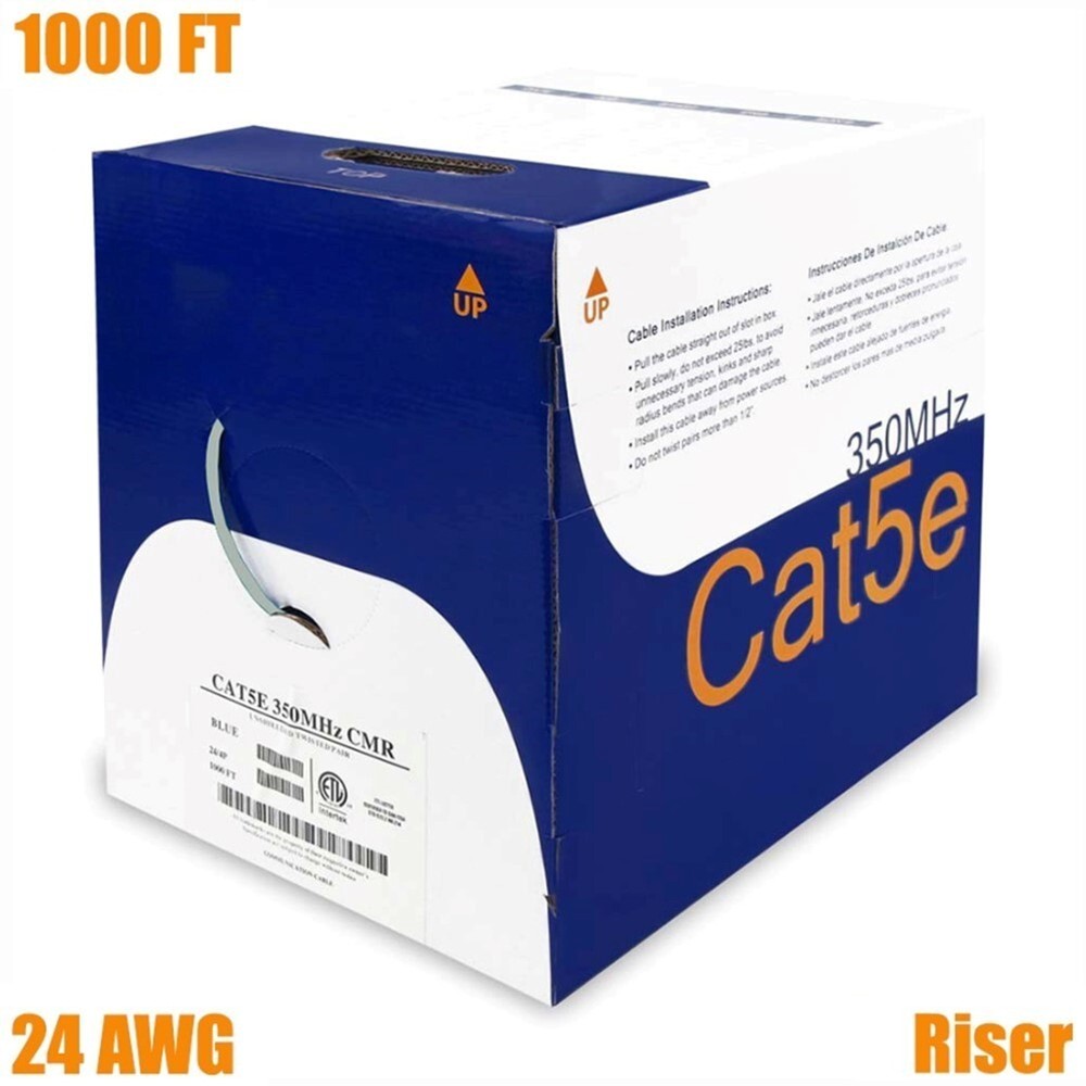1000FT Cat5E Ethernet LAN Network UTP Cable Riser COPPER Solid Bulk Wire Gray
