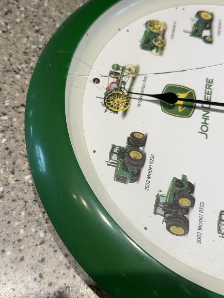 John Deere Tractor Clock Green And White