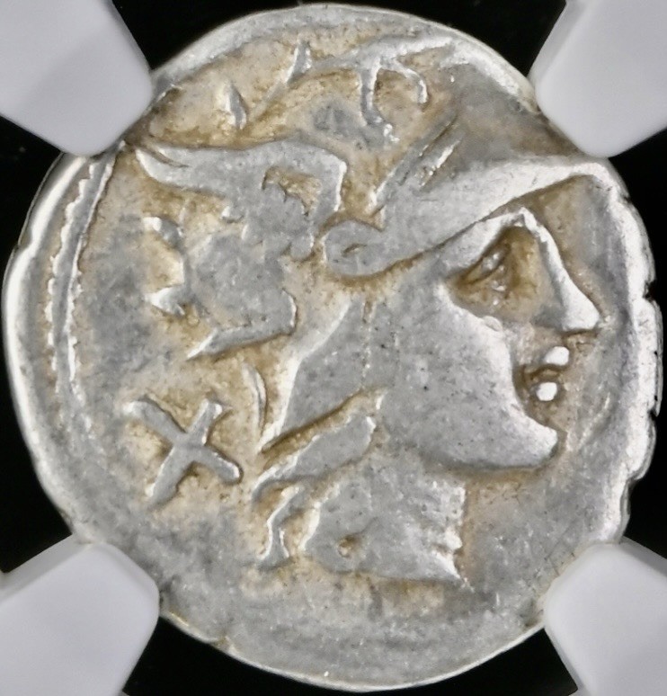 Roman Republic Silver Denarius 169BC-158BC NGC Graded Fine Griffin Nice Details