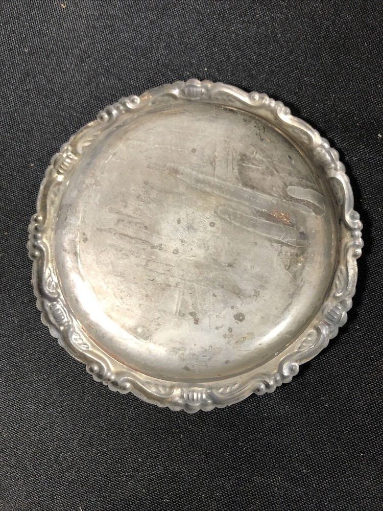 Silver Plated Trinket Dish/Ash Tray/Coaster, Etched, 4", Made In Italy