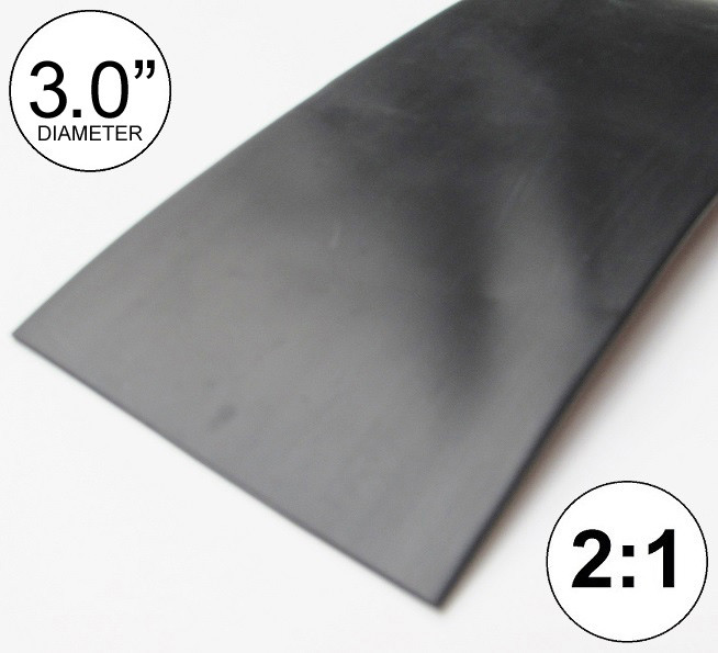 3" ID Black Heat Shrink Tube 2:1 ratio 3.0" wrap (4 feet) inch/ft/feet/to 80mm