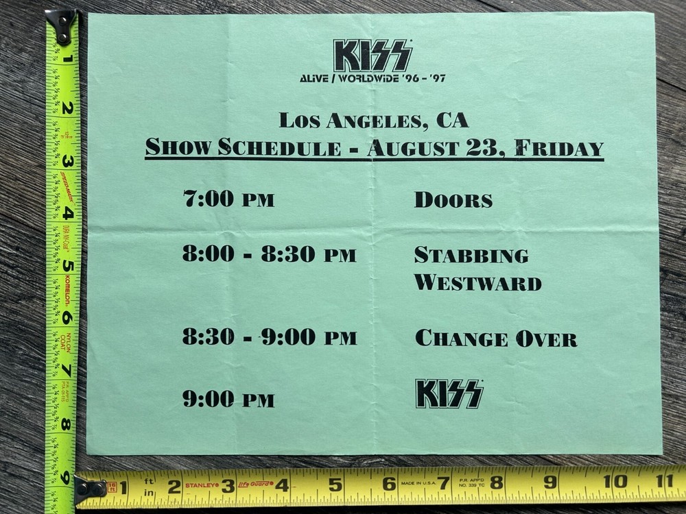KISS Concert Backstage Sign Alive Reunion Tour Los Angeles Aug 23 Vintage Kiss