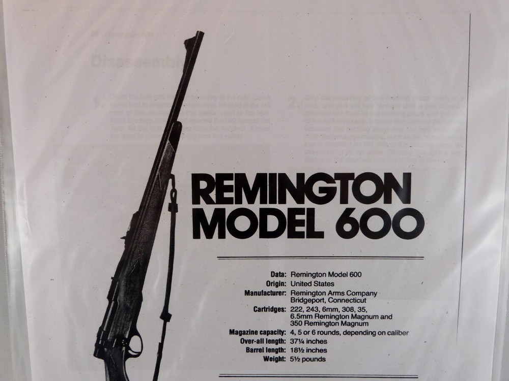 REMINGTON MODEL 600 RIFLE BREAK DOWN INSTRUCTION KIT
