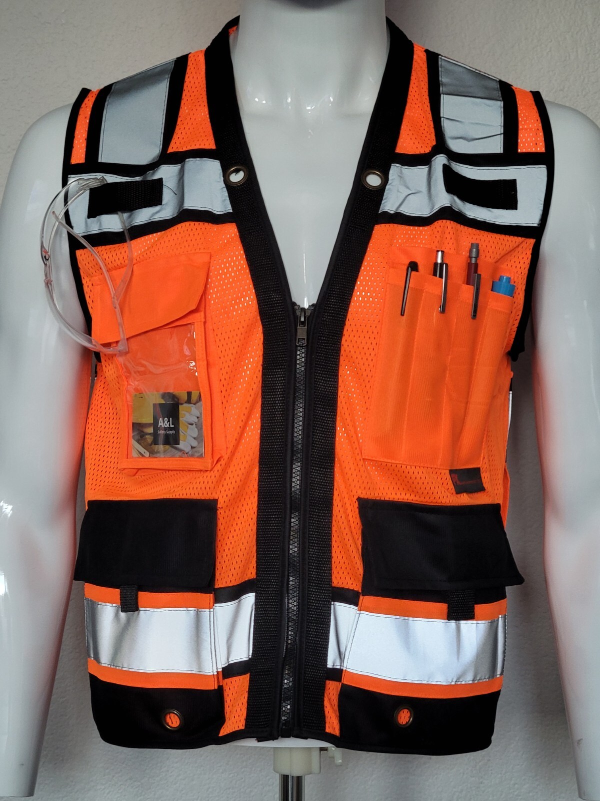 FX Heavy Duty Surveyors Safety Vest with Zipper, Large Plan Pocket