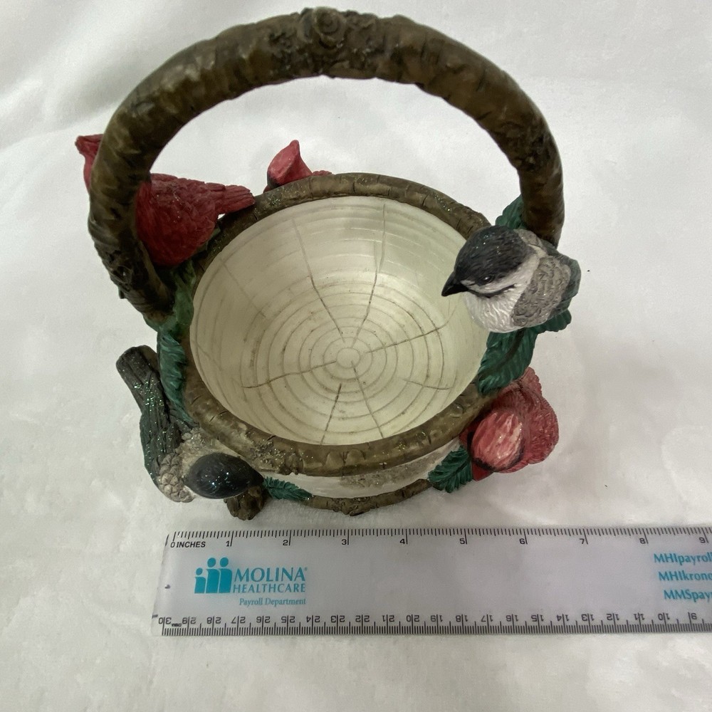 St. Nicholas Square 1999 Ceramic Candy Basket Rustic Birds