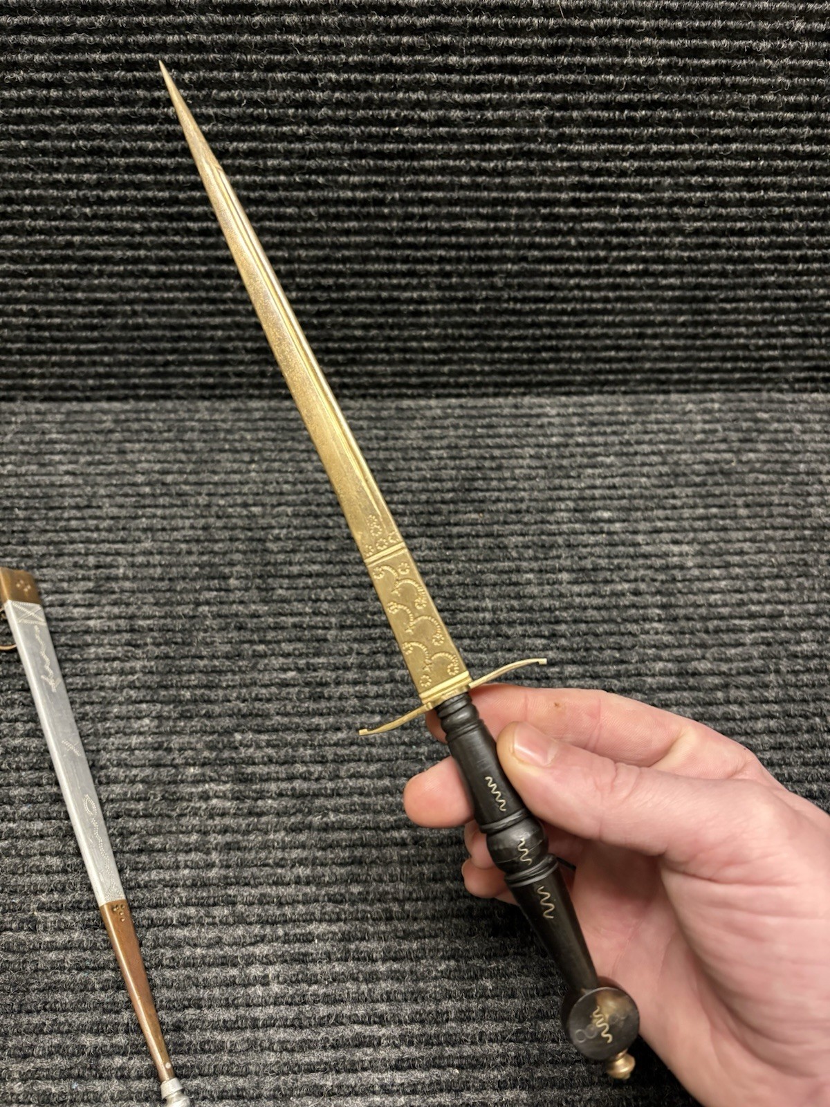 Vintage Luzon Philippine Dagger Engraved Brass Blade Scabbard Tourist Souvenir